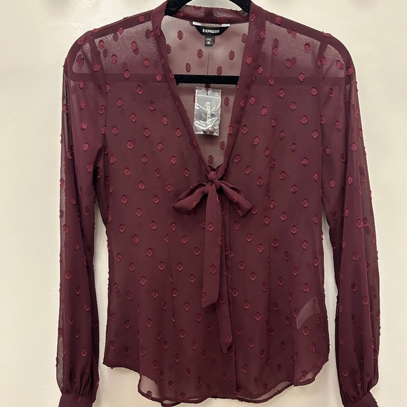 Express Maroon Sheer Long Sleeve Blouse - Picture 1 of 6